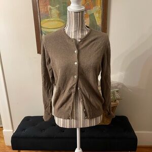 Classic Women's Brown Button-Front Crewneck Cardigan